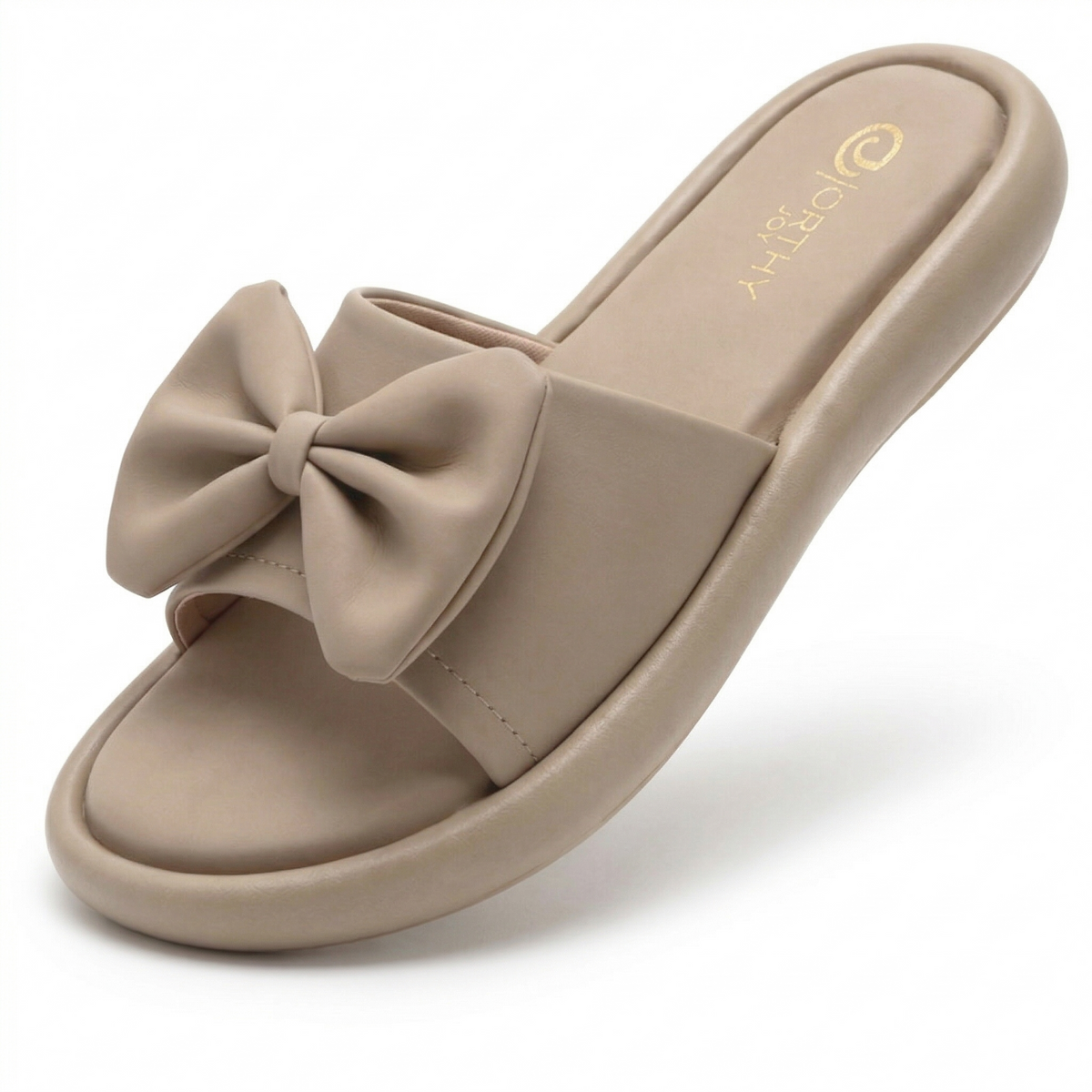 ORTHO JOY Women’s Bow Slide Sandals, Cushioned Open Toe Slip-On Flats for Everyday Comfort